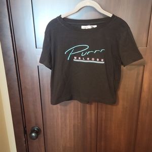EUC Purrr Melrose Women's Crop Top Embroidered Graphic Tee Black Size Small